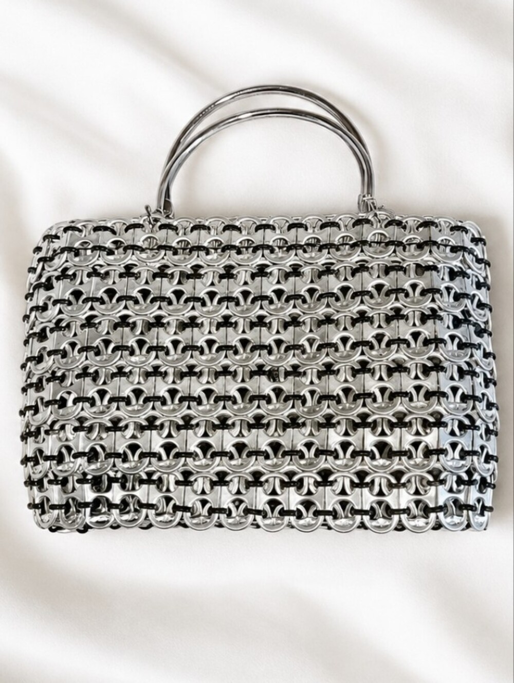 Handmade Silver Aluminum Pop Tab Handbag with Ring Handles
